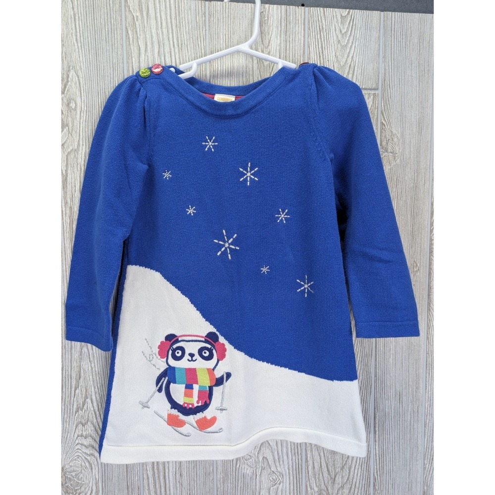 Gymboree‎ Panda Bear Knit Dress Girl 3T 100% Cotton Skiing Glitter Embroidered